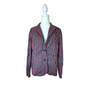 Talbots Blazer Women's   navy and red stripe cotton jacket blazer Size 10